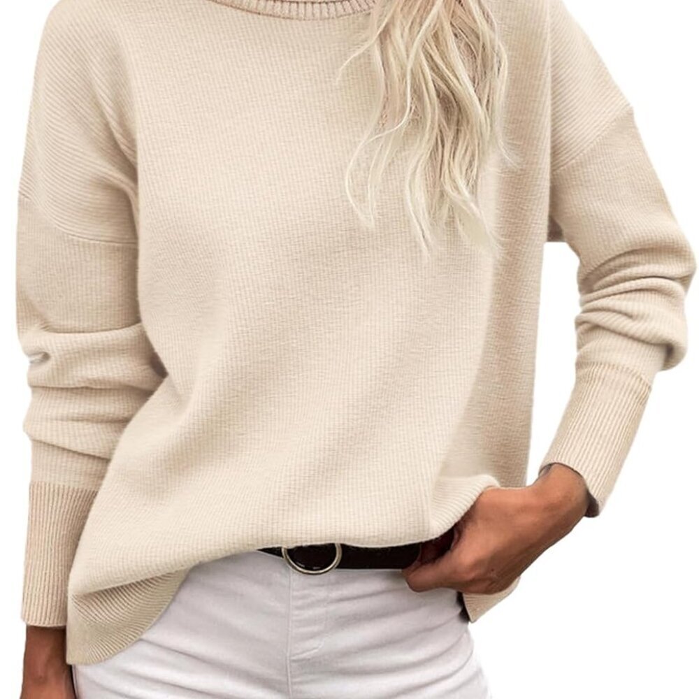 Women's Turtleneck Sweater 2025 Fall Winter Chunky Knitted Pullover High Low Hem